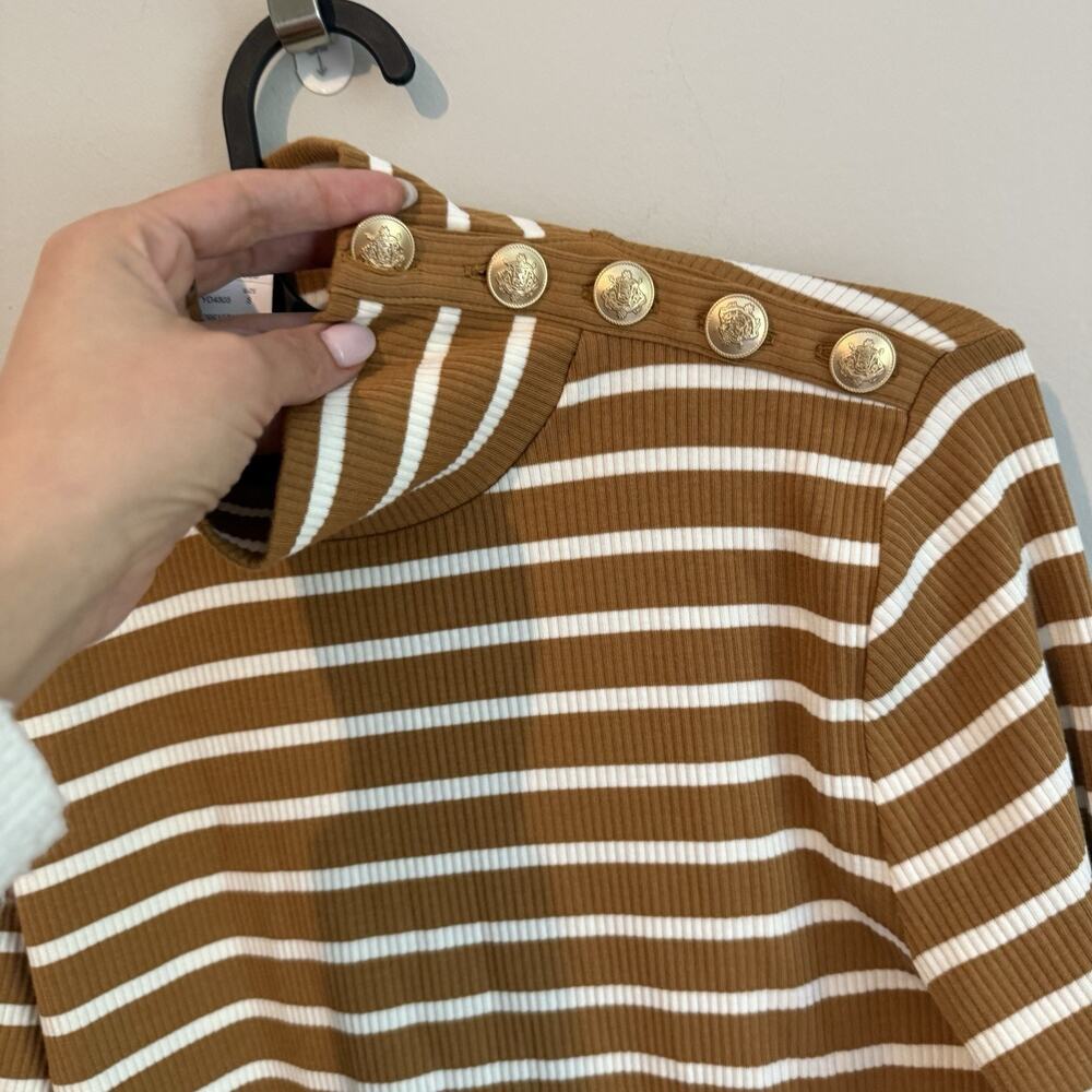 J. Crew Vintage Rib Turtleneck Gold Buttons Striped Preppy Small NWT 1915 - Picture 5 of 11